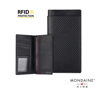 【MONDAINE 瑞士國鐵】蘇黎世系列RFID防盜8卡雙層零錢長夾(碳纖維紋)