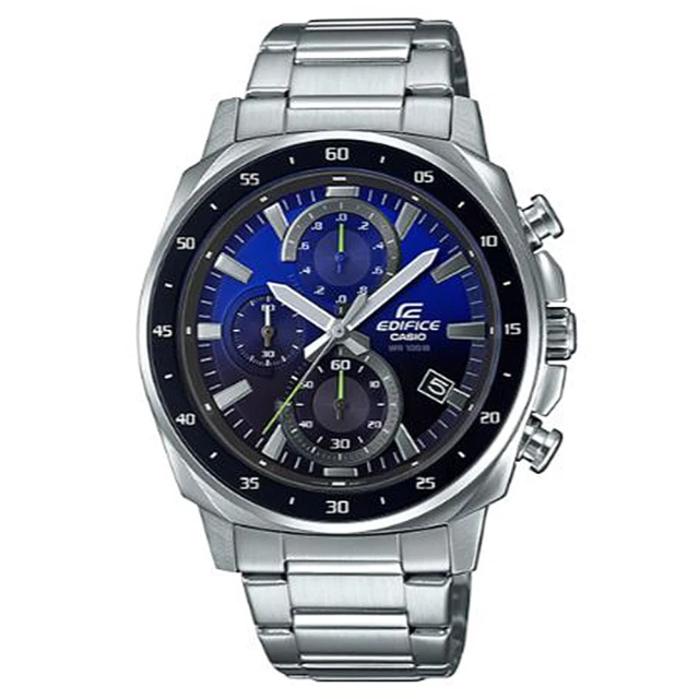 CASIO 卡西歐 EDIFICE 經典三針三眼漸層混搭日期顯示不鏽鋼錶-湛藍(EFV-600D-2A)