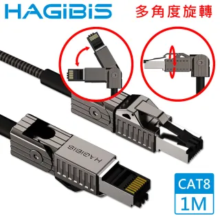 【HAGiBiS海備思】90度彎折旋轉CAT8超高速40Gbps電競級萬兆網路線 1M