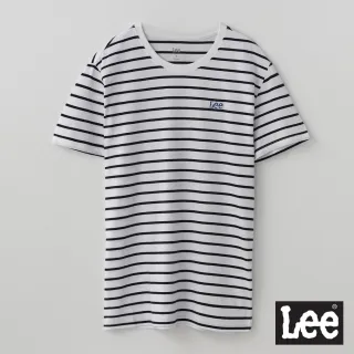 【Lee】清新質感 條紋Logo 男短袖T恤-經典白