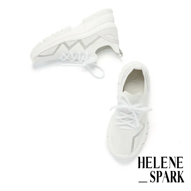 【HELENE SPARK】率性街頭跳色線條飛織厚底休閒鞋(白)