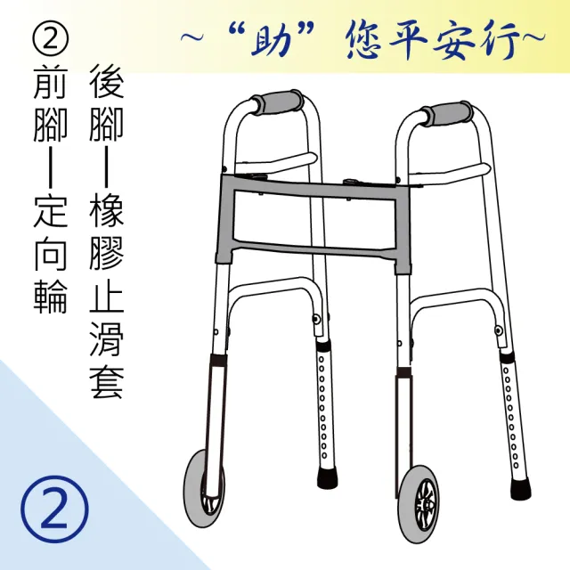 【感恩使者】助行器 - 健步助行器 前腳定向輪+後腳橡膠止滑套 ZHCN1921-2 機械式助行器(ㄇ字型)