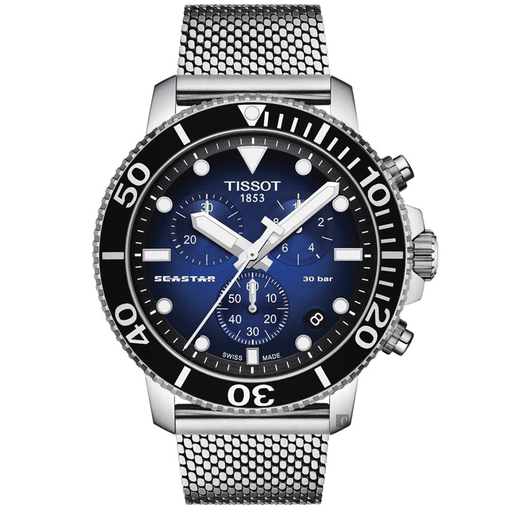 【TISSOT 天梭】Seastar 1000 海洋之星300米潛水石英計時手錶-藍45.5mm(T1204171104102)