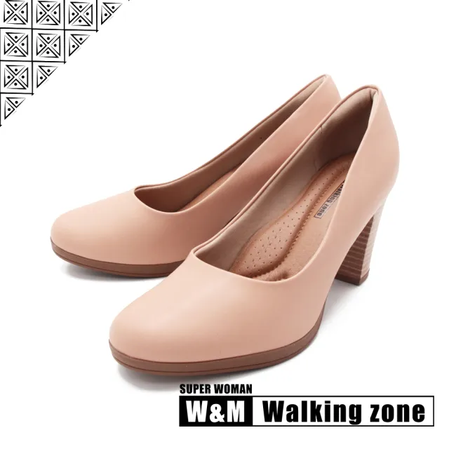 【WALKING ZONE】SUPER WOMAN系列 圓頭素面高跟鞋 女鞋(卡其)