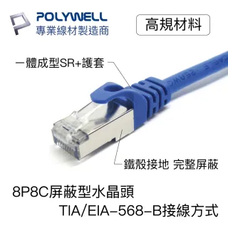 【POLYWELL】CAT6A 高速乙太網路線 S/FTP 10Gbps 3M(適合2.5G/5G/10G網卡 網路交換器 NAS伺服器)