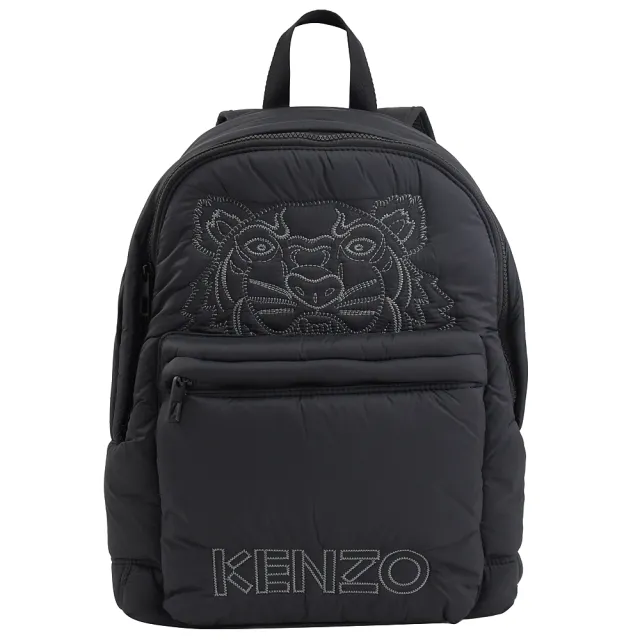 【KENZO】經典大LOGO刺繡虎頭厚太空棉手提後背包(黑 大款)