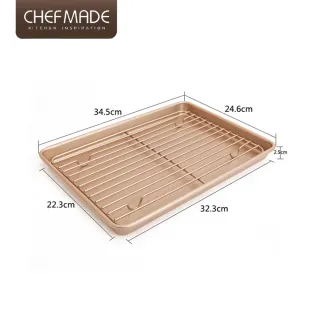 【美國Chefmade】13吋不沾長方形烤盤烤網 冷卻架-2件組(CM029)