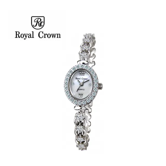 【Royal Crown】6502B 華貴氣質貝殼面鑲鑽橢圓加長鍊錶
