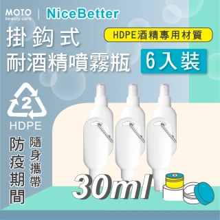 掛?式耐酒精噴霧瓶HDPE-30ml-6入(噴壓瓶 空瓶 消毒 霧狀 噴霧瓶 防疫必備 防疫生活 隨身攜帶)
