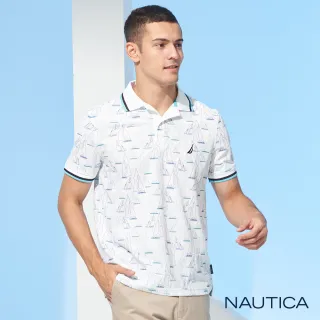 【NAUTICA】男裝航海風格滿版短袖POLO衫(白色)