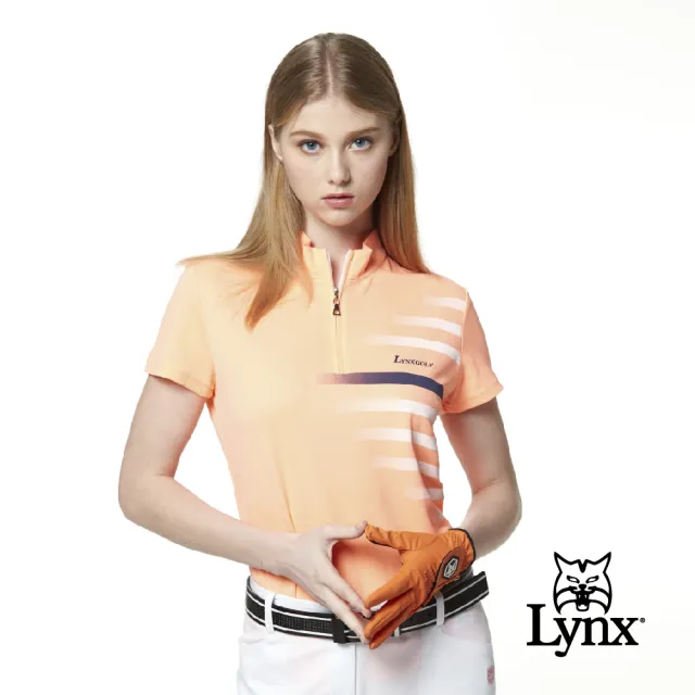 Lynx Golf 女款吸濕排汗合身版半身漸層條紋印花短袖立領polo衫 高爾夫球衫 螢光橘色 Momo購物網 好評推薦