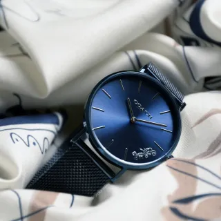 【COACH】經典馬車藍色系 藍面 銀色刻度 米蘭錶帶 七夕情人節(CO14503485)