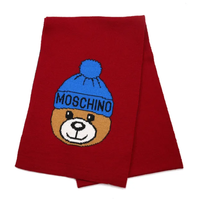 【MOSCHINO】毛帽熊混紡羊毛窄版圍巾(007 紅色)