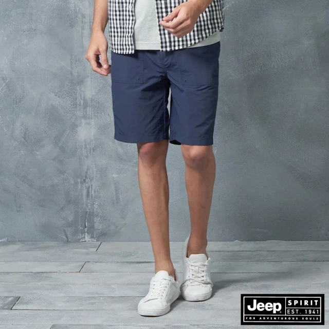 【JEEP】男裝 簡約時尚休閒口袋短褲(藍)