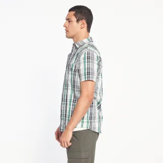 【JEEP】男裝 休閒百搭格紋短袖襯衫(白綠)