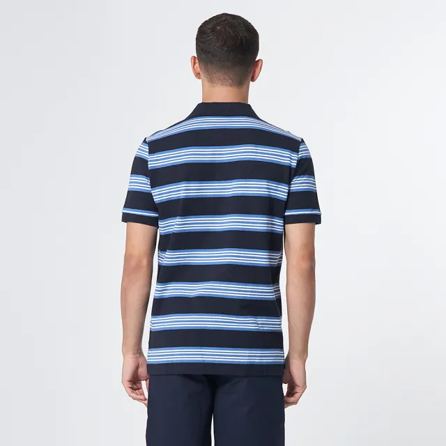【JEEP】男裝 經典休閒條紋短袖POLO衫(藍)
