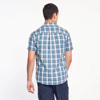 【JEEP】男裝 清新質感格紋短袖襯衫(藍)