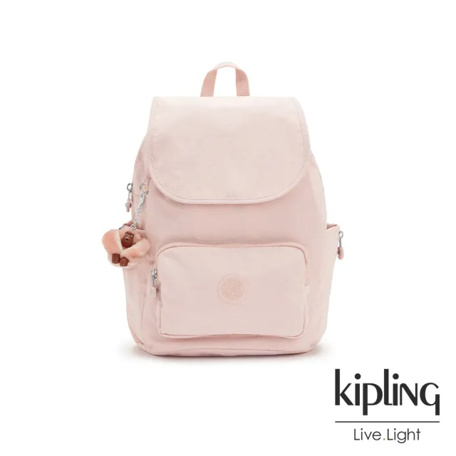【KIPLING】甜美粉嫩色掀蓋式拉鍊後背包-CAYENNE S