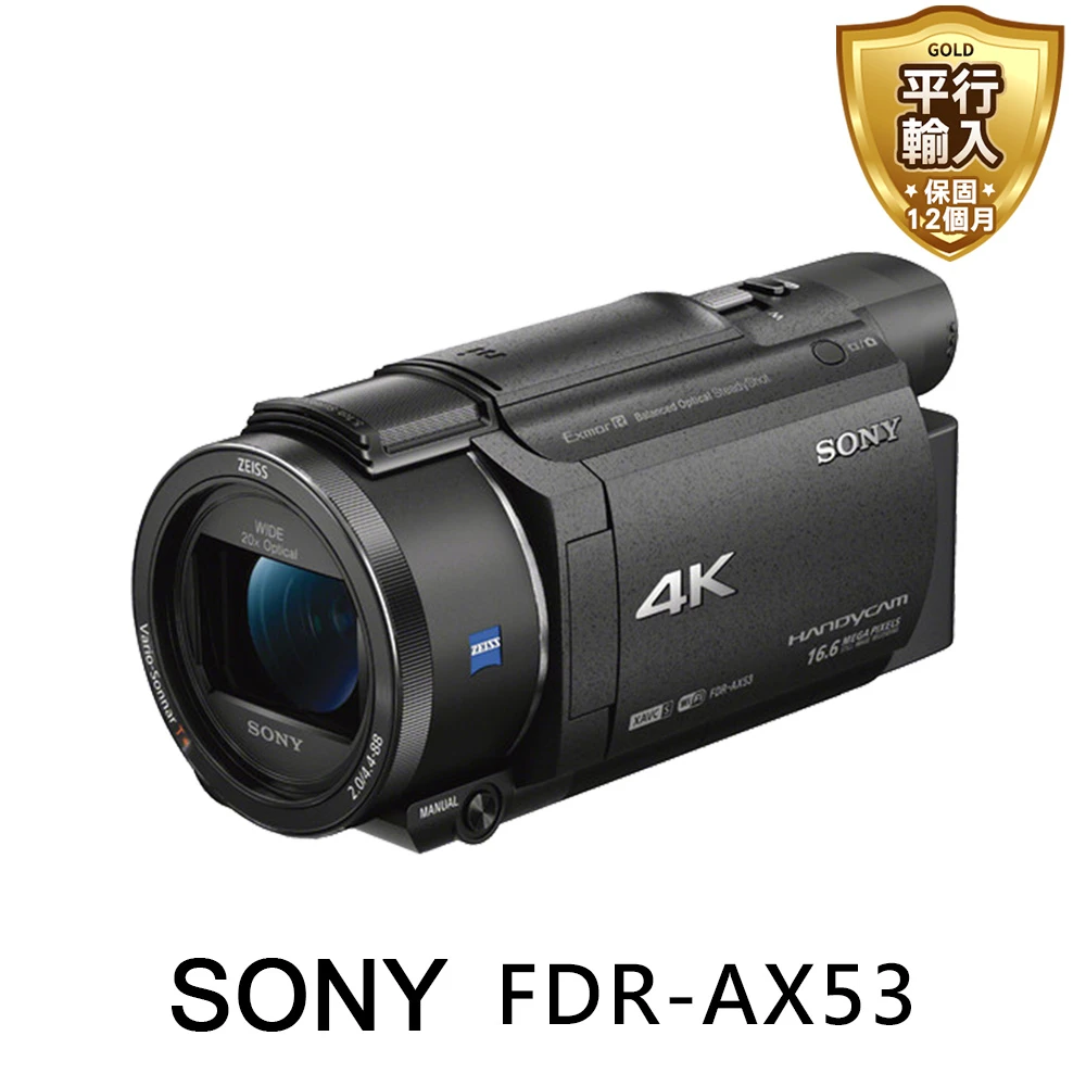 【SONY 索尼】SONY FDR-AX53 數位攝影機(平行輸入-繁中送SD128G雙副電腳架羊皮夾大豪華)