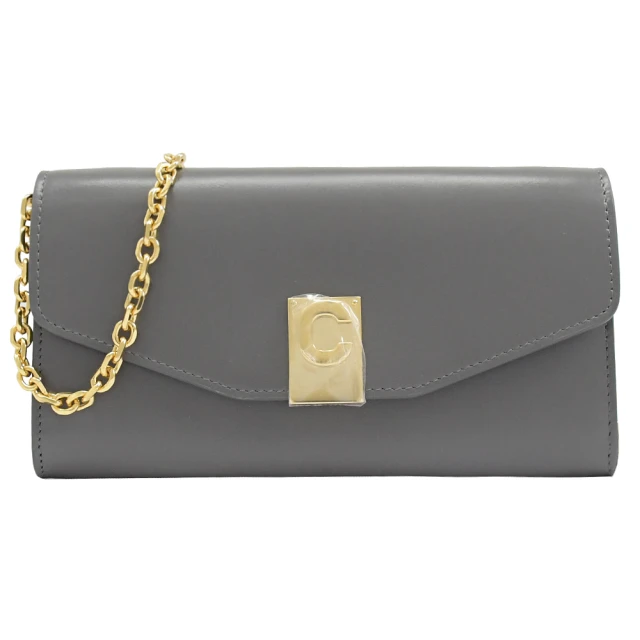 【CELINE】WOC 品牌C LOGO長夾手拿包肩斜三用鍊包(鐵灰)