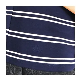 【RALPH LAUREN】經典刺繡船領條紋五分袖上衣(午夜藍)