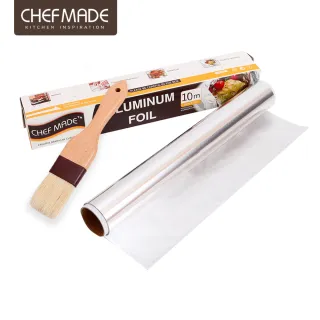 【美國Chefmade】烤肉專用 2件組-木柄豬毛醬料油刷+鋁箔紙-1000x30cm(CM045)