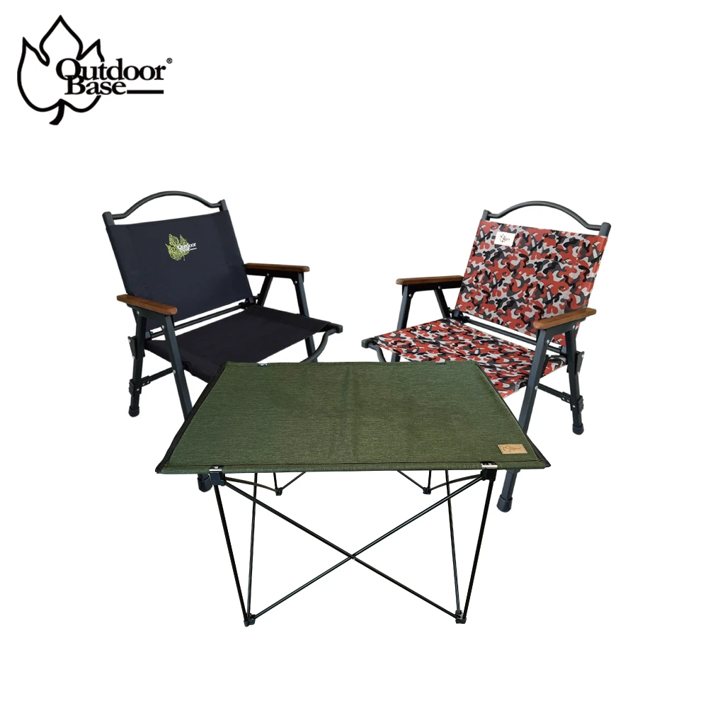 【Outdoorbase】Z1軍風折疊椅2入 輕量桌L橄欖綠套組(輕量摺疊桌椅組 露營椅 月亮椅)