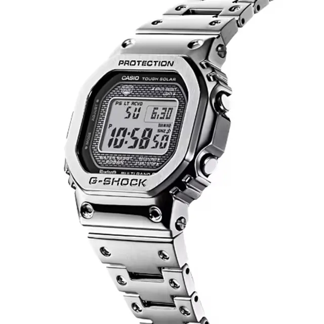 CASIO 卡西歐】G-SHOCK 全金屬太陽能智慧藍牙電波錶-銀色(GMW-B5000D-1