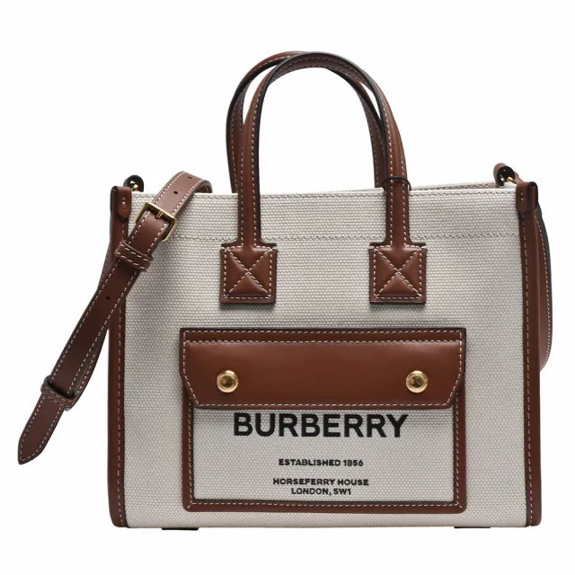 BURBERRY 巴寶莉】Louise標誌圖案帆布皮革飾邊手提/斜背方包(棕色80441431) - momo購物網- 好評推薦-2023年3月