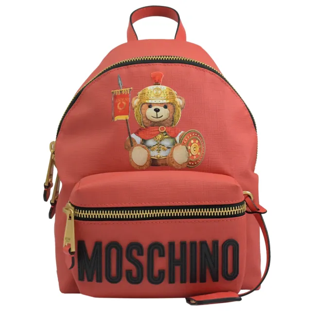 【MOSCHINO】品牌大LOGO羅馬戰士泰迪熊手提後背包(紅 大款)