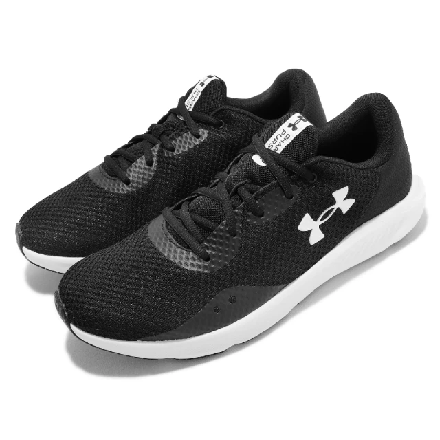 【UNDER ARMOUR】慢跑鞋 Charged Pursuit 3 男鞋 黑 白 透氣 路跑 運動鞋(3024878001)