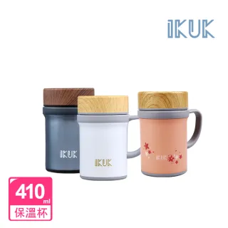【IKUK 艾可】真陶瓷內膽手把咖啡保溫杯410ml(咖啡不串味 保溫保冰 居家杯 辦公杯)