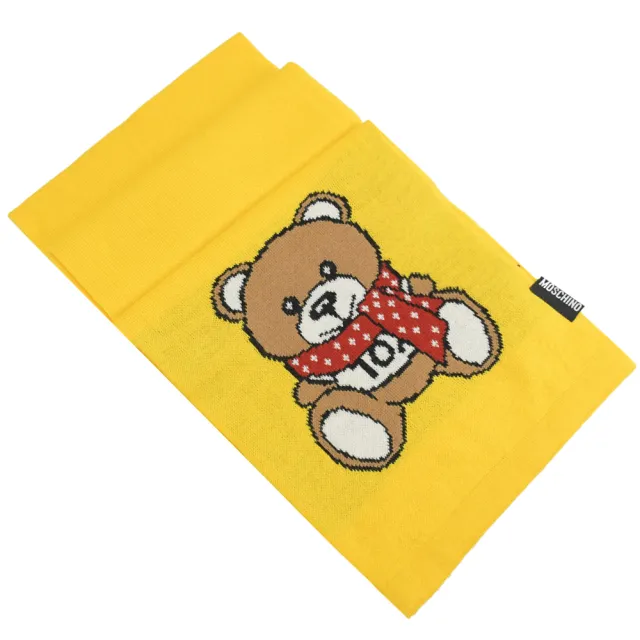 【MOSCHINO】簡約品牌泰迪熊羊毛混紡披肩長圍巾(黃)