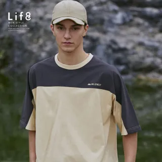 【Life8】WILDMEET 異材質剪接 印花短袖上衣-寬版-淺卡其(61006)