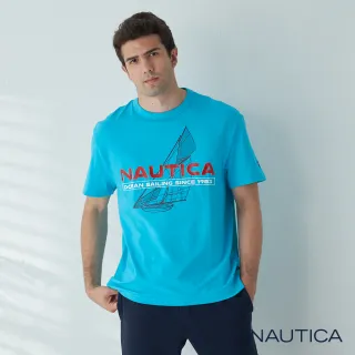 【NAUTICA】男裝復古圖騰短袖T恤(水藍)