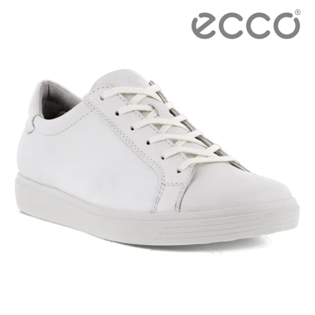 【ecco】SOFT CLASSIC W 簡約輕盈平底休閒鞋 女鞋(白色 85768301007)