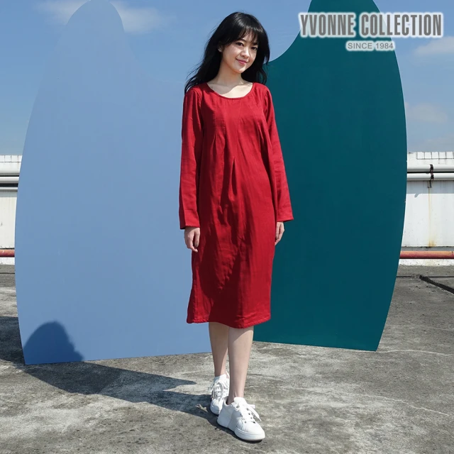 【Yvonne Collection】網路限定｜三層棉長袖洋裝(紅)