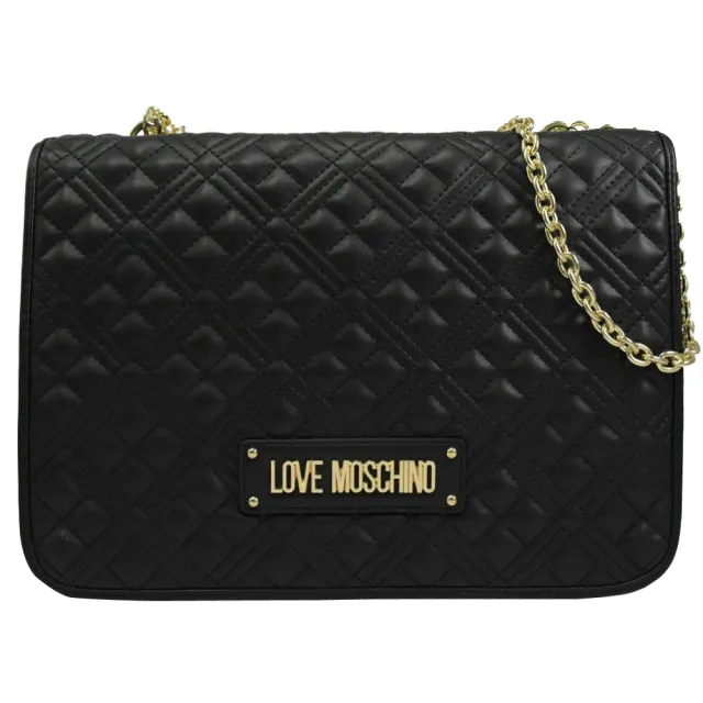 【MOSCHINO】LOVE MOSCHINO 菱格紋肩斜三用翻蓋鍊包淑女包(黑 大款)