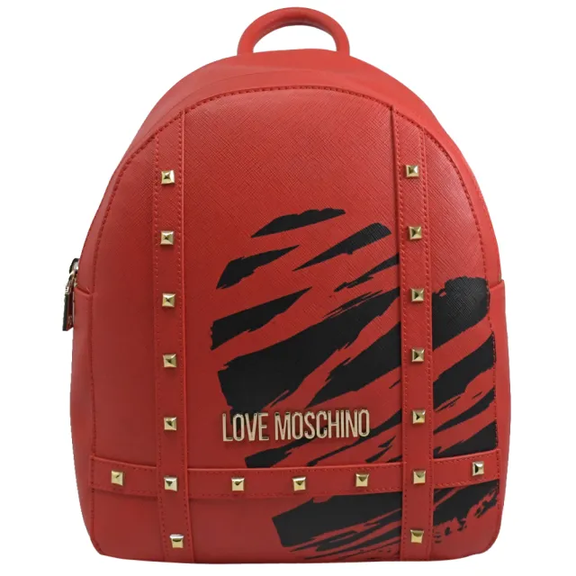 【MOSCHINO】LOVE MOSCHINO 鉚釘心型圖案手提後背包(紅)
