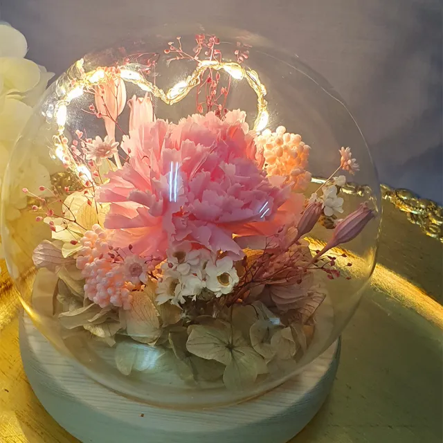 【奧斯塔拉花藝】最愛媽媽康乃馨玻璃盅(粉紅康乃馨、永生花、乾燥花)