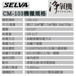 【奧世潔】SELVA車用空氣淨氧機CM-103(買1送1)