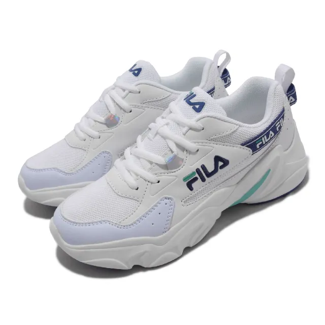 【FILA】休閒鞋 Hidden Tape 4 女鞋 白 藍 復古 增高 老爹鞋(5J329W149)
