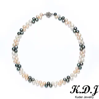 【K.D.J 圓融珠寶】白粉黑古典編織珍珠項鍊