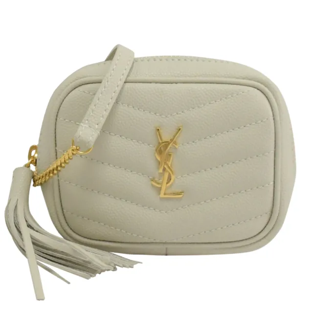 Ysl 金屬logo菱格v字紋迷你卡片包斜背包小廢包 米白 Momo購物網