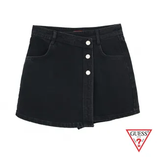 【GUESS】女裝-鈕釦設計純色牛仔短褲裙-黑(Q2GD598105ZBLWA)