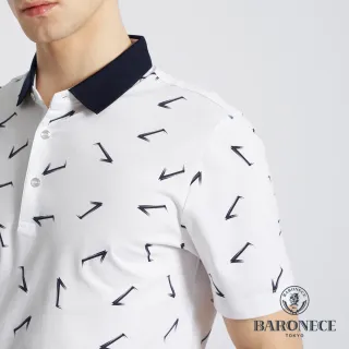 【BARONECE 百諾禮士】男款 雙絲光混紡圖騰印花短袖POLO衫-白色(1198216-90)