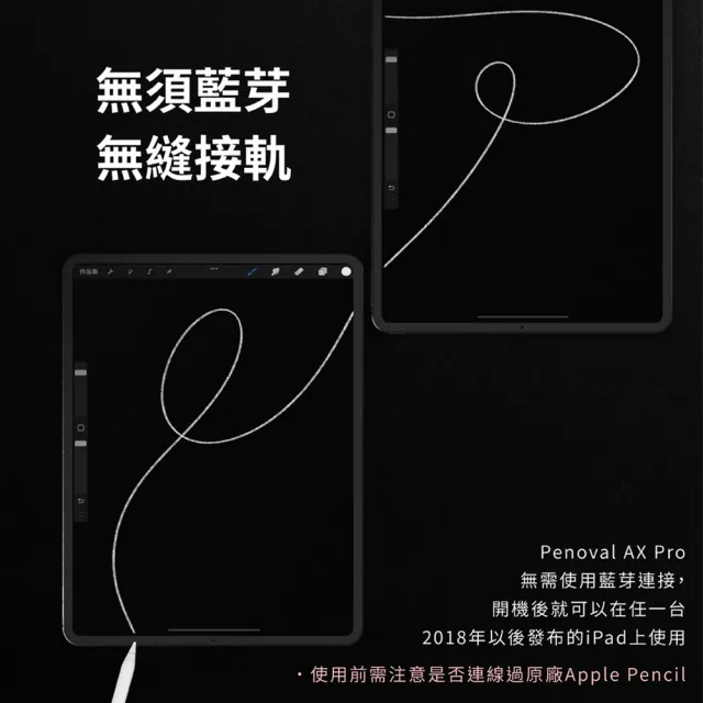 【Penoval】iPad pencil Ax Pro(傾斜角磁吸三段電量顯示防誤觸二代觸控筆)