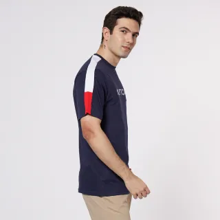 【NAUTICA】男裝 簡約修身拼接短袖T恤(海軍藍)