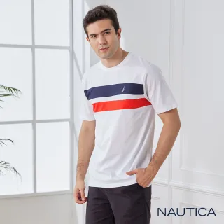 【NAUTICA】男裝 修身質感拼接短袖T恤(白色)