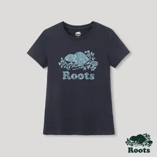 【Roots】Roots女裝-T恤俱樂部系列  變形蟲海狸修身短袖T恤(深藍色)